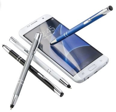 Aluminium touch pen Stylus slank met 2 chroom ringen